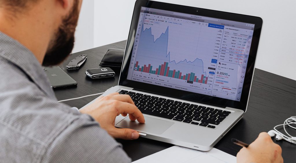 A person reviewing investment charts on a laptop